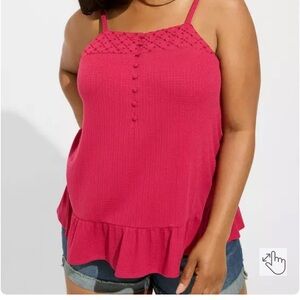 TORRID Swing Tank Texture Knit Woven Eyelet Square Neck Cherries Jubilee Size 1X